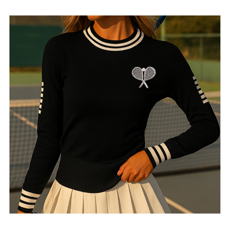 Women's Fitted Tennis Sweater – Black Knit | Runway Athletics