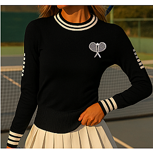 Women's Fitted Tennis Sweater – Black Knit | Runway Athletics