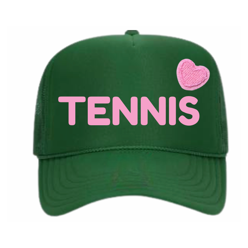 TENNIS Trucker Hat Green/Pink (Pink Embroidered Heart)