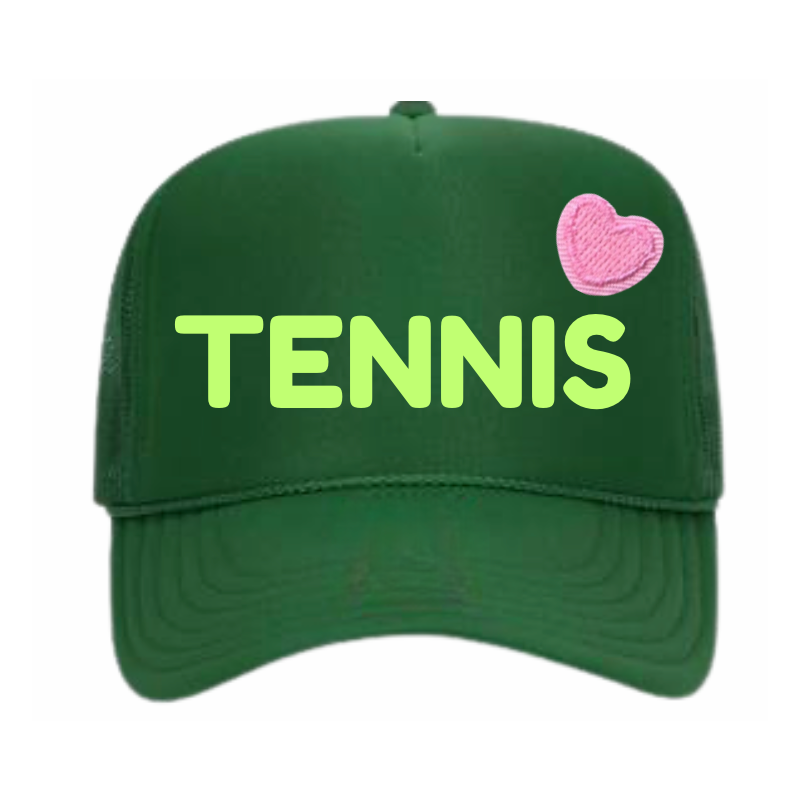 TENNIS Trucker Hat Green/Lime (Pink Embroidered Heart)
