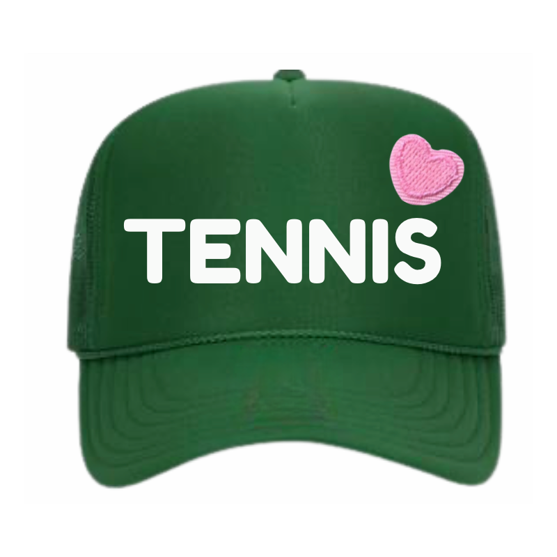 TENNIS Trucker Hat Green/White (Pink Embroidered Heart)