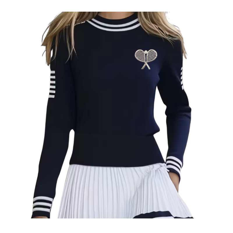 Women's Fitted Tennis Sweater – Navy Knit | Runway Athletics