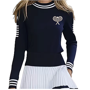 Women's Fitted Tennis Sweater – Navy Knit | Runway Athletics
