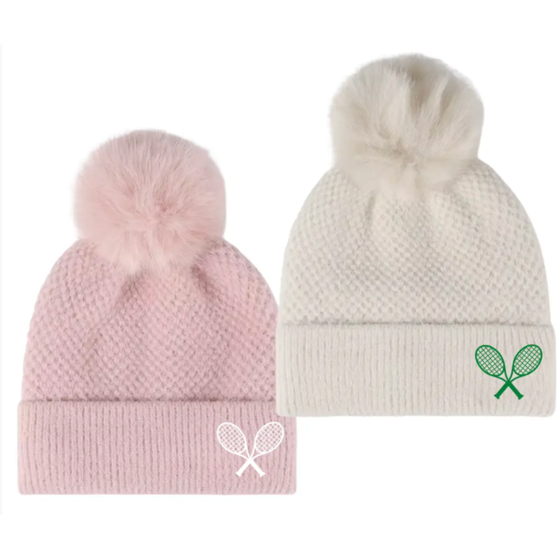 Tennis Time Beanie - (Creme or Pink)