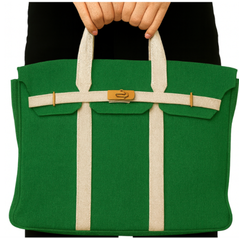 Canvas Green Boatkin with Natural Trim & Gold Hardware | Large Designer-Inspired Canvas Tote