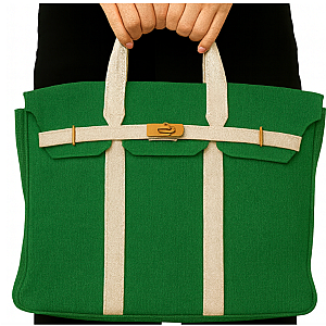 Canvas Green Boatkin with Natural Trim & Gold Hardware | Large Designer-Inspired Canvas Tote