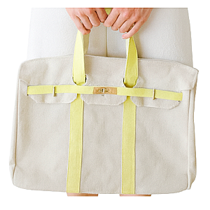Canvas Natural Boatkin with Yellow Trim & Gold Hardware | Large Designer-Inspired Canvas Tote
