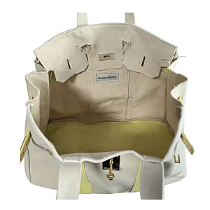 Canvas Natural Boatkin with Yellow Trim & Gold Hardware | Large Designer-Inspired Canvas Tote