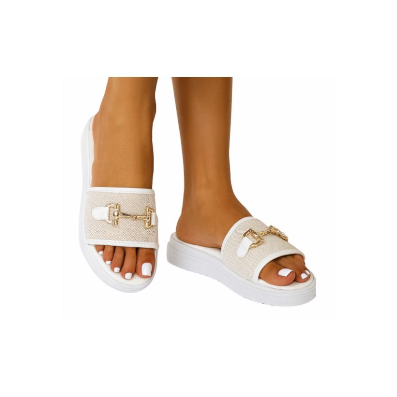 Horsebit After Play Slides - White/Neutral