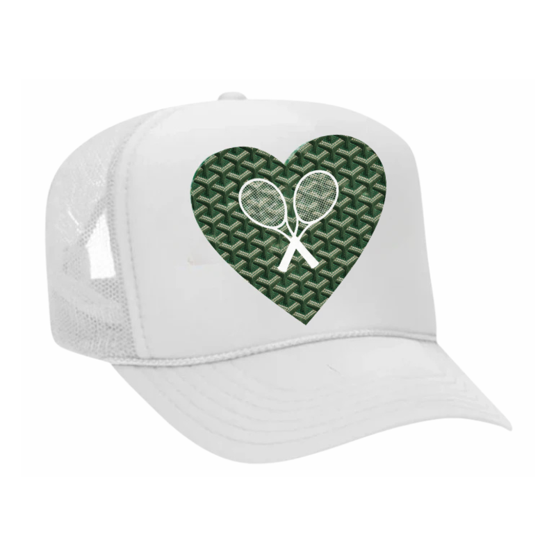 Whimsy Heart Trucker Hat - White/Green Tennis