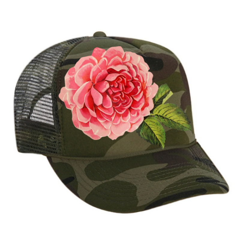 Runway Flower Power Camo Trucker Hat - Pink Flower