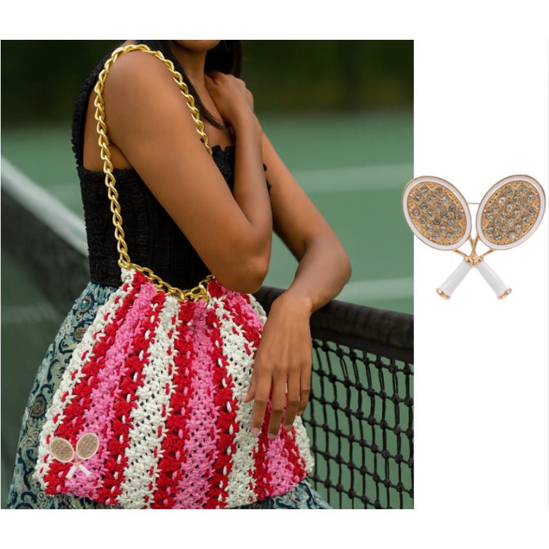 Court-Side Spectator Macrame Shoulder Hobo - Off White/Pink