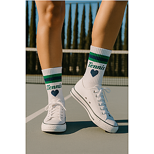Women's Tennis Heart Crew Socks | Cotton Athletic Socks  | Navy & Green  | Runway Athletics
