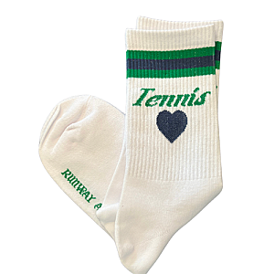 Women's Tennis Heart Crew Socks | Cotton Athletic Socks  | Navy & Green  | Runway Athletics