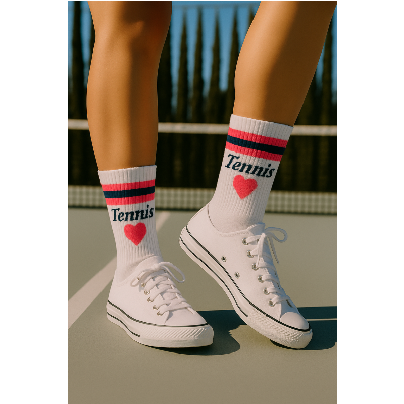 Women's Tennis Heart Crew Socks | Cotton Athletic Socks  | Navy & Pink  | Runway Athletics