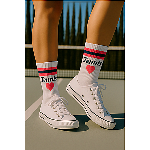 Women's Tennis Heart Crew Socks | Cotton Athletic Socks  | Navy & Pink  | Runway Athletics