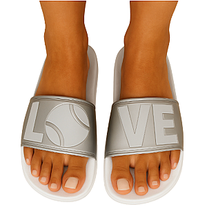 Women's Tennis Slides | After-Play Recovery Slides | Runway Athletics | Metallic Silver