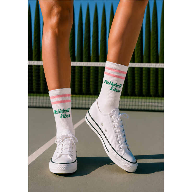 Pickleball Vibes Socks - Pink/Green/White