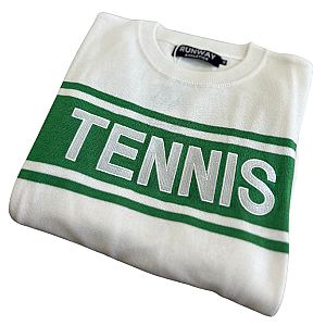 Women's Lightweight White Tennis Sweater with Green Trim | Runway Athletics