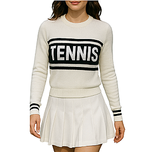 Women's Lightweight White Tennis Sweater with Black Trim | Runway Athletics