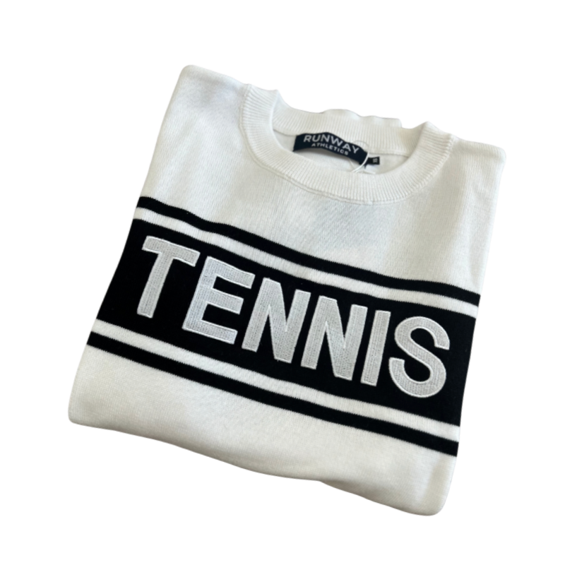 Women's Lightweight White Tennis Sweater with Black Trim | Runway Athletics