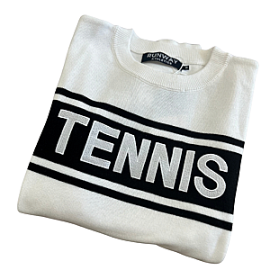 Women's Lightweight White Tennis Sweater with Black Trim | Runway Athletics