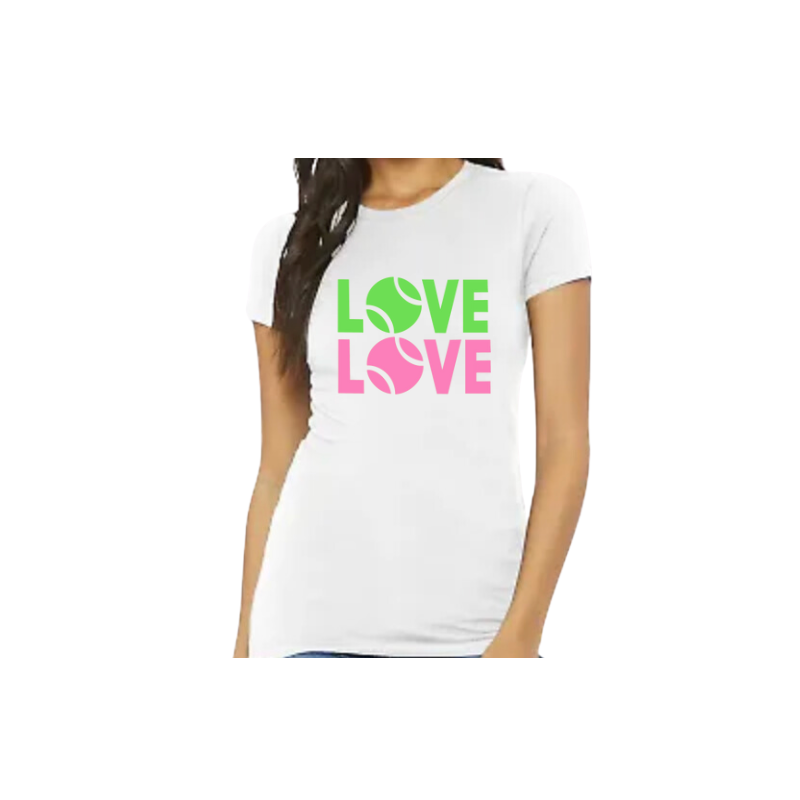 LOVE LOVE White Tennis Tee - Green/Pink