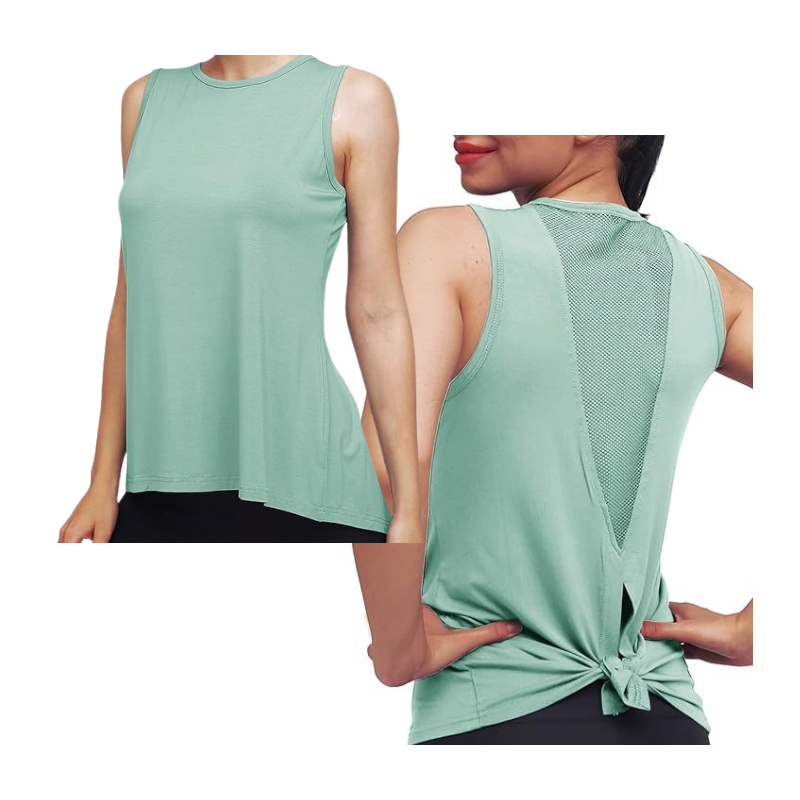 High Neck Mesh Panel Back Tank - Sea Foam
