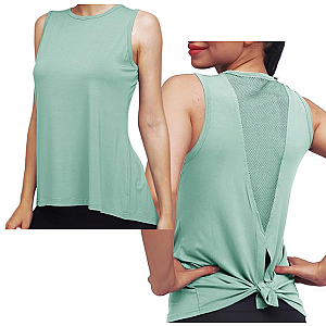 High Neck Mesh Panel Back Tank - Sea Foam
