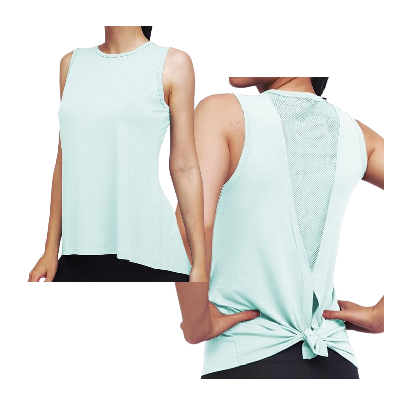 High Neck Mesh Panel Back Tank - Mint