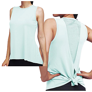 High Neck Mesh Panel Back Tank - Mint