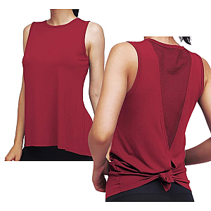 High Neck Mesh Panel Back Tank - Wine