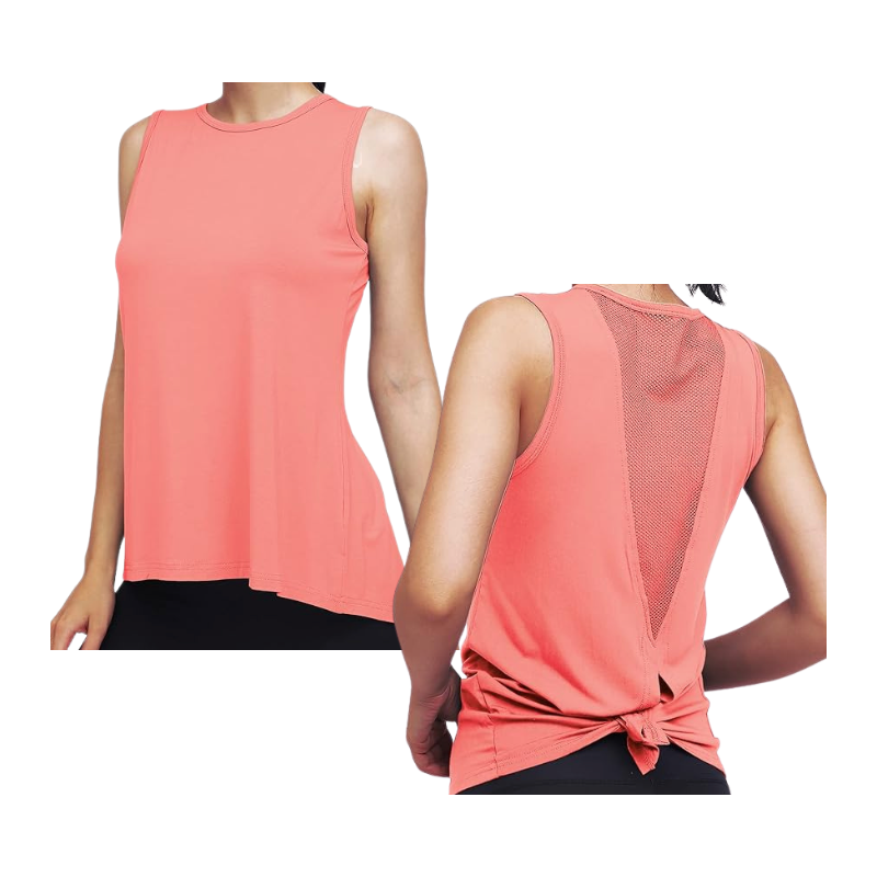 High Neck Mesh Panel Back Tank - Peach