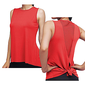 High Neck Mesh Panel Back Tank - Red