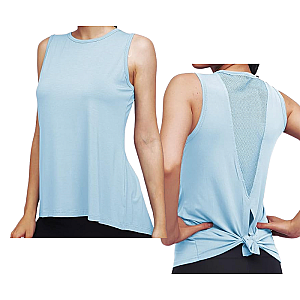 High Neck Mesh Panel Back Tank - Lite Blue
