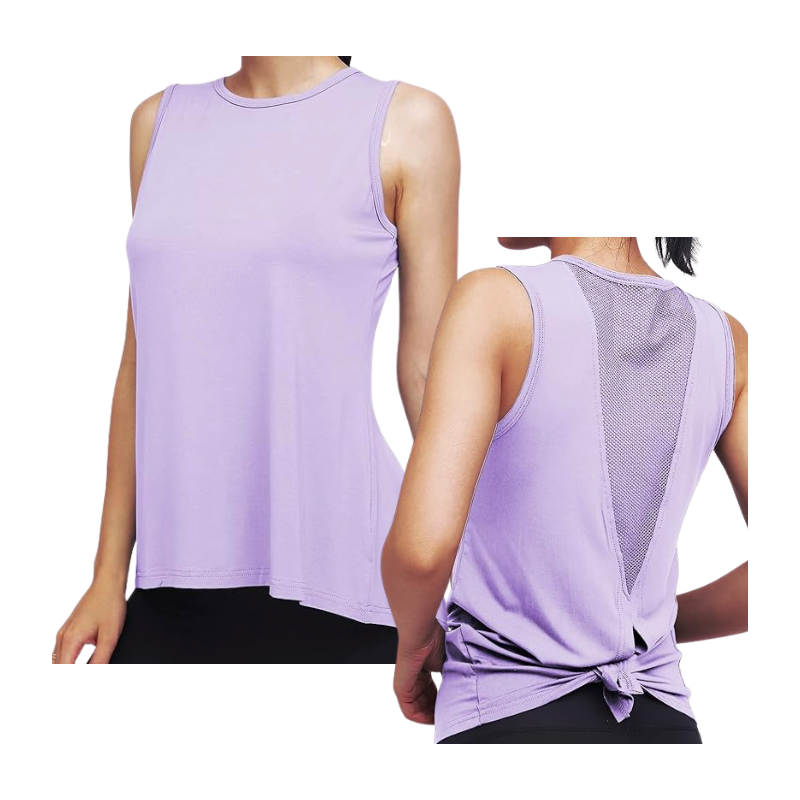 High Neck Mesh Panel Back Tank - Lite Purple