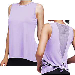 High Neck Mesh Panel Back Tank - Lite Purple