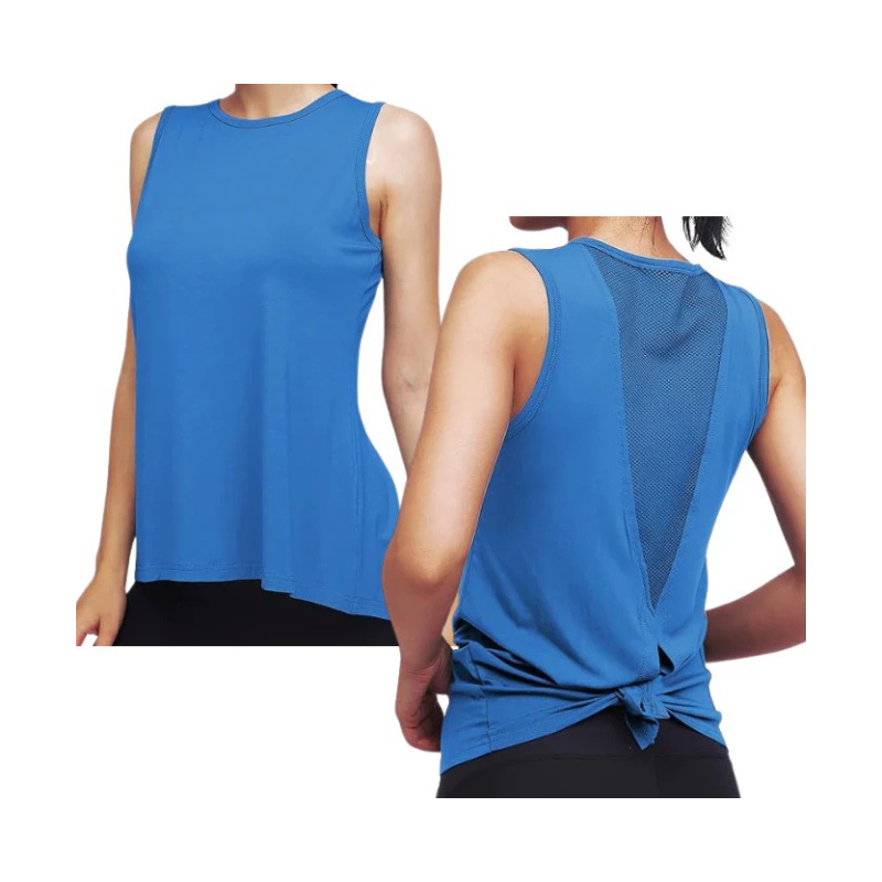 High Neck Mesh Panel Back Tank - Royal