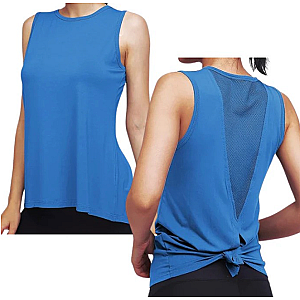 High Neck Mesh Panel Back Tank - Royal