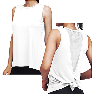 High Neck Mesh Panel Back Tank - White