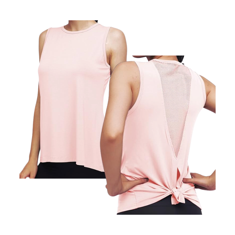 High Neck Mesh Panel Back Tank - Lite Pink