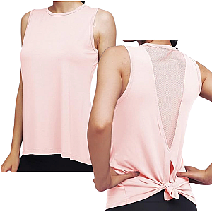 High Neck Mesh Panel Back Tank - Lite Pink