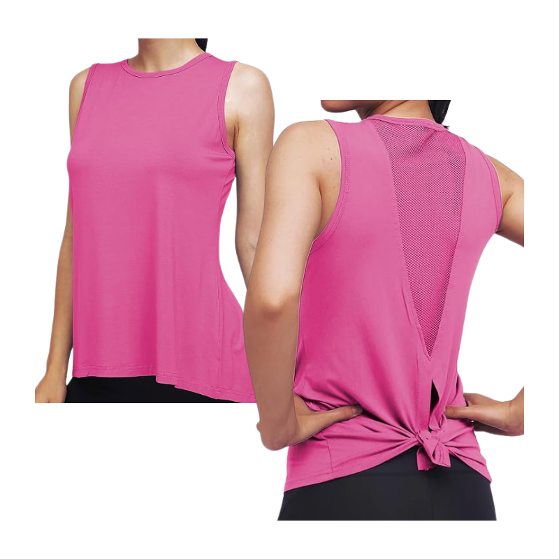 High Neck Mesh Panel Back Tank - Bright Pink