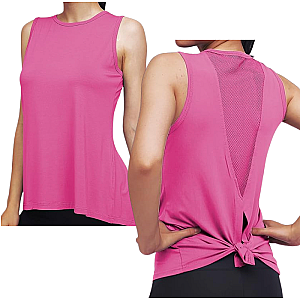 High Neck Mesh Panel Back Tank - Bright Pink