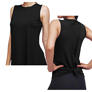 High Neck Mesh Panel Back Tank - Black