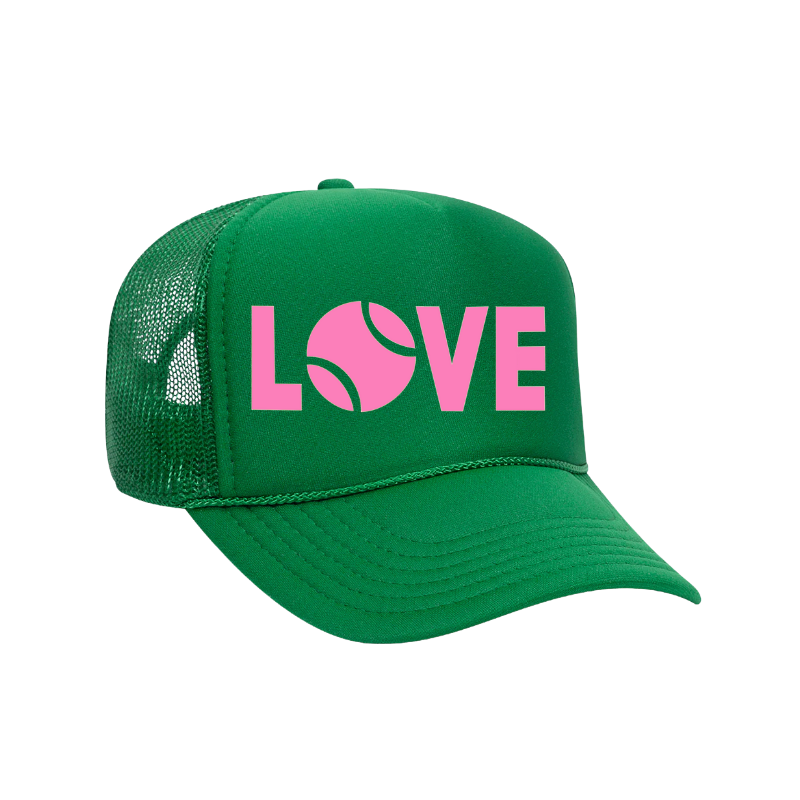 LOVE Tennis Green Trucker Hat - Pink Love