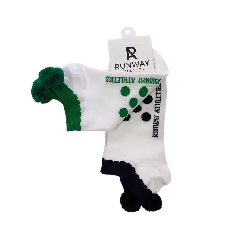 Pom Pom Tennis Sock Set | Cotton Athletic Crew Socks - Green & Navy