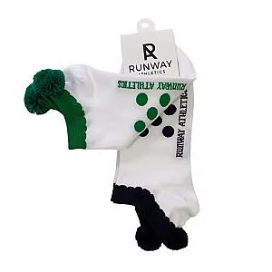 Pom Pom Tennis Sock Set | Cotton Athletic Crew Socks - Green & Navy