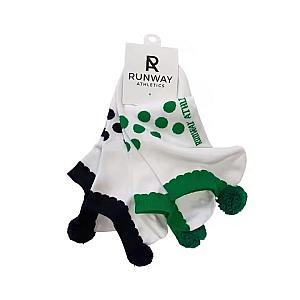 Pom Pom Tennis Sock Set | Cotton Athletic Crew Socks - Green & Navy