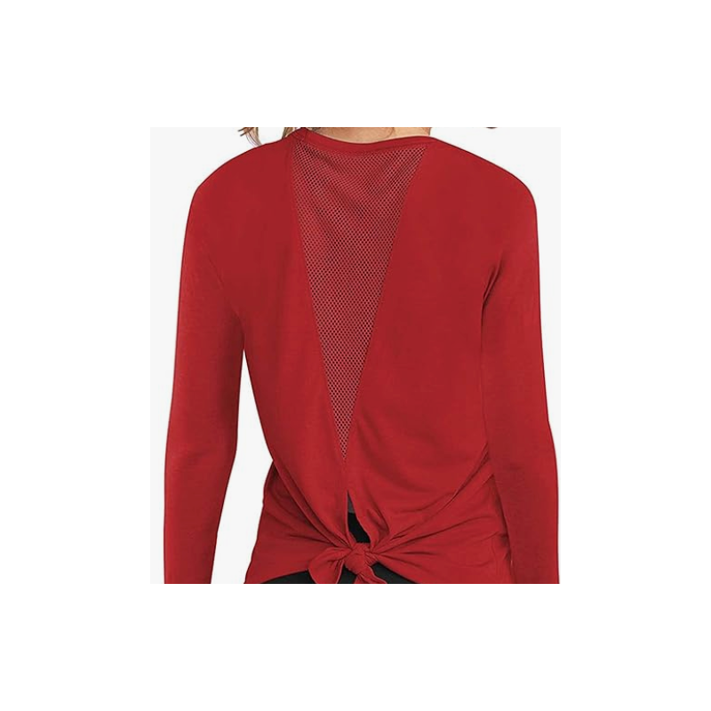 Classic High Neck Mesh Panel Back Long Sleeve - Red